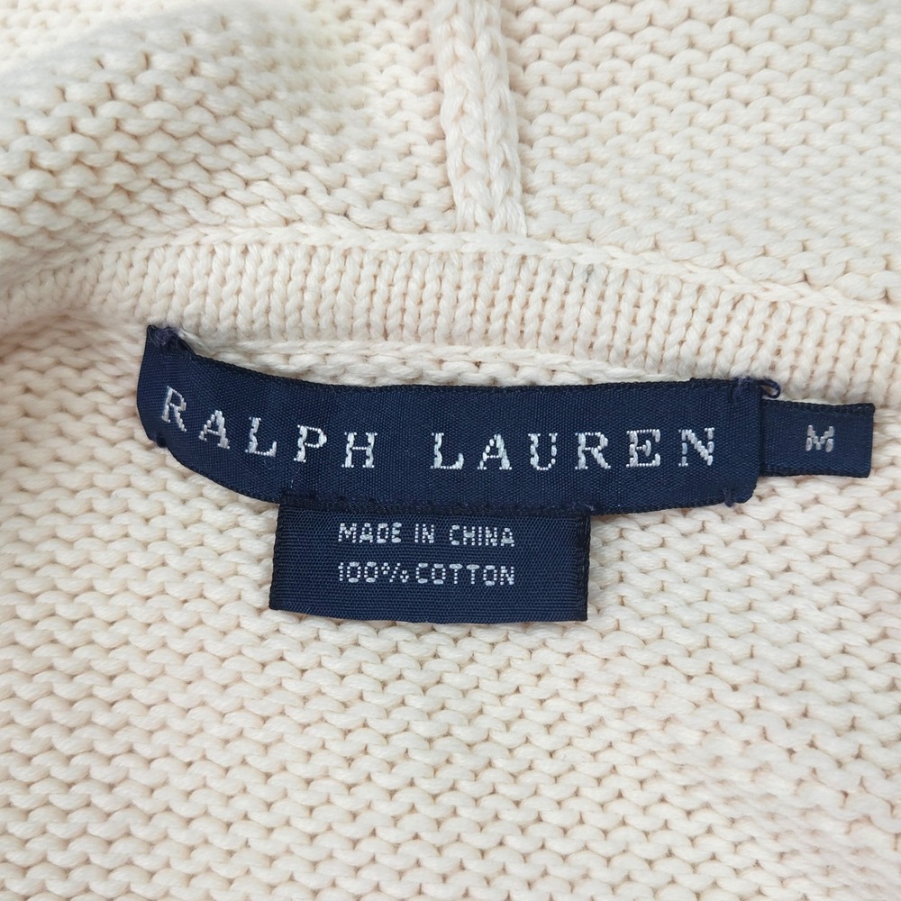Ralph Lauren Sweater Hoodie Full Zip Pony Logo Cotton Cream M - Picture 5 of 7